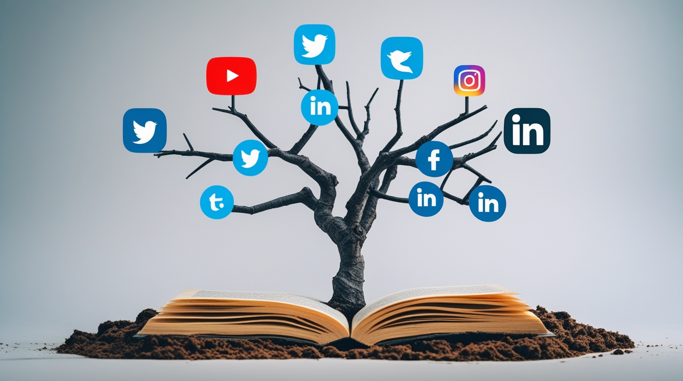 A diagram showing how a single blog post can be repurposed into multiple content formats for different social media platforms using AI.