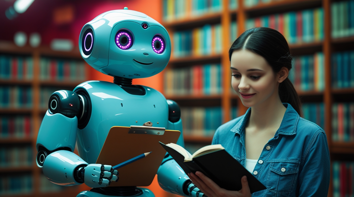 A friendly robot tutor acting as a personal brain trainer to help a person learn smarter and faster.