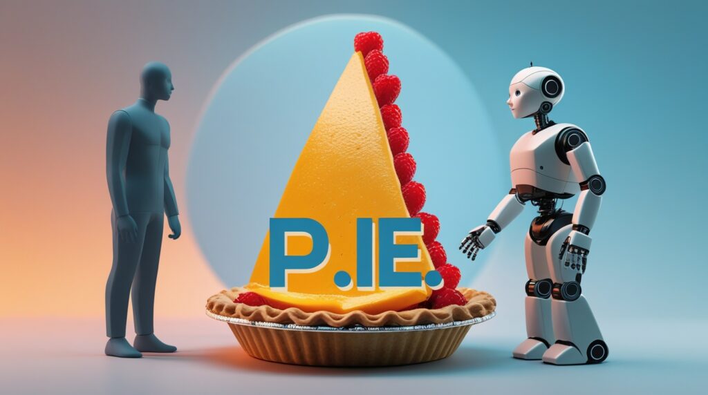 A graphic showing the P.I.E. formula as a bridge between a human and an AI, explaining how to talk to ChatGPT effectively.