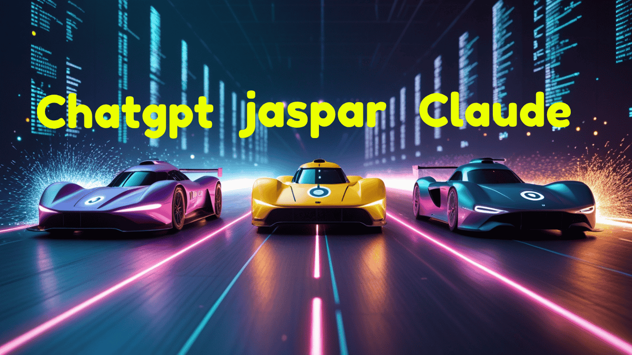 A comparison graphic showing the logos of Jasper, ChatGPT, and Claude 3 in a "versus" style for a 2025 review of the best AI writers.