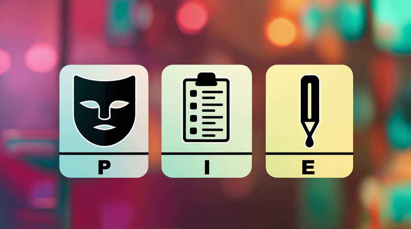 Icons representing the P.I.E. formula for talking to ChatGPT: Persona, Instruction, and Example.