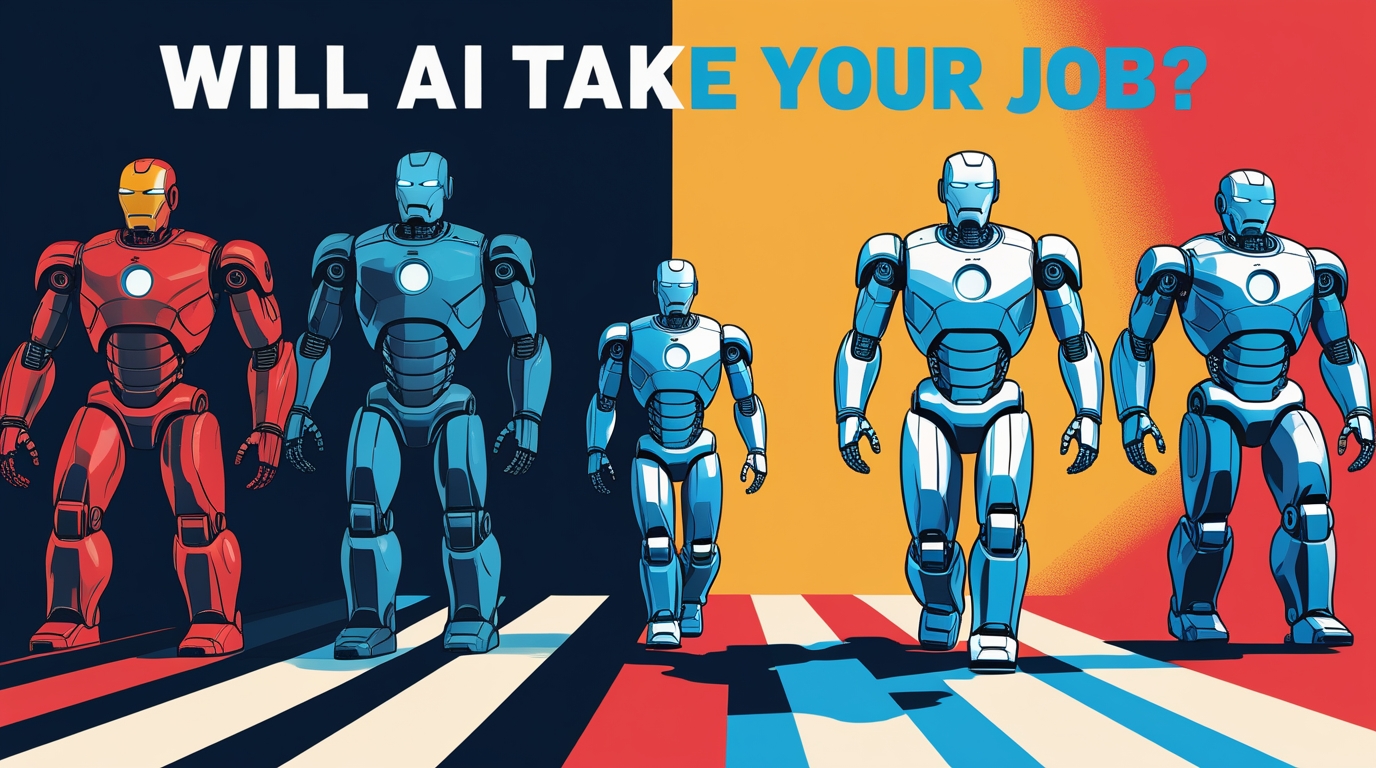 A person at a crossroads, choosing between a scary path with robots and a bright path walking alongside an AI assistant, illustrating the choice of fearing or embracing AI in one's career.