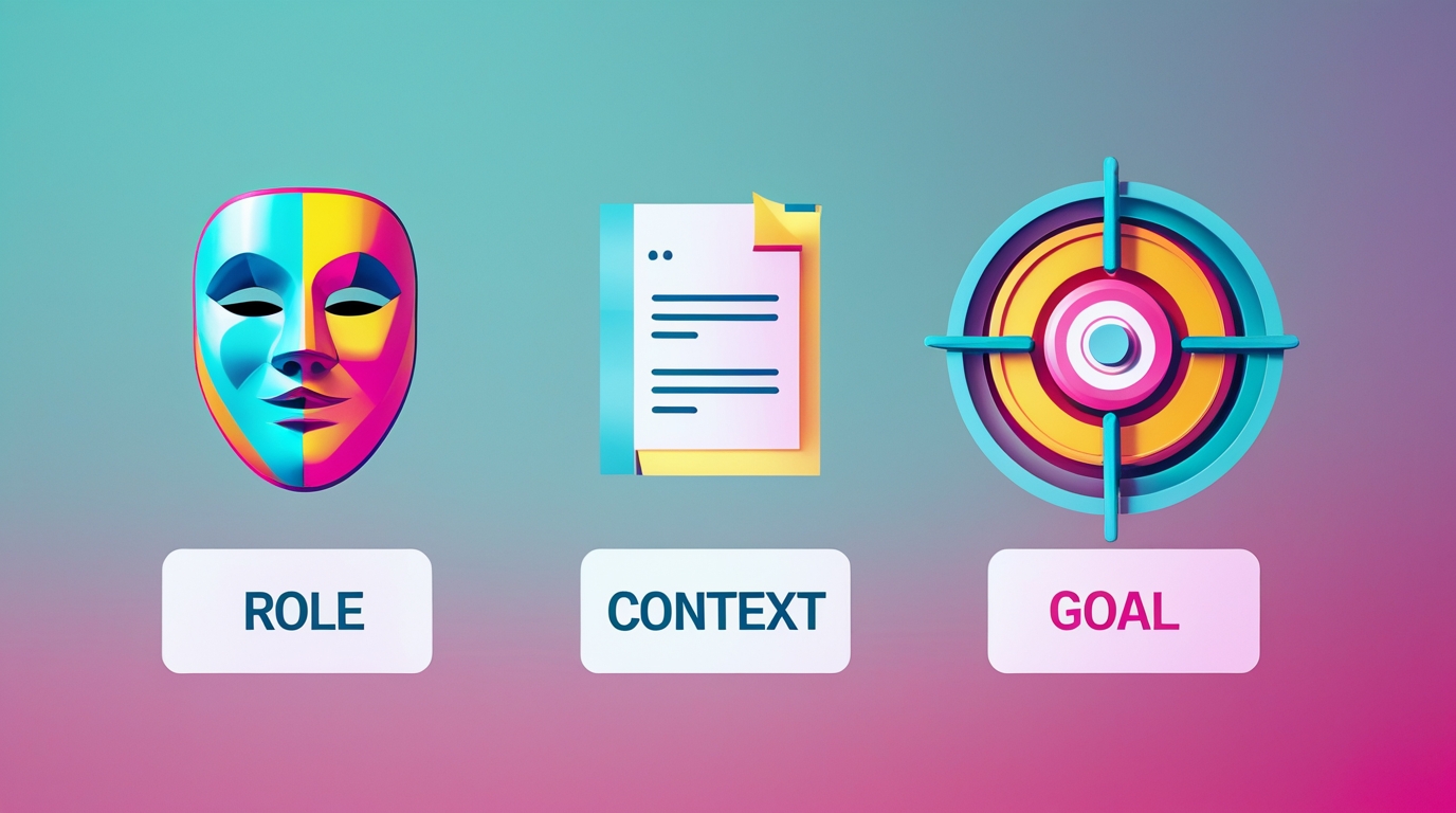 An infographic explaining the R.C.G. (Role, Context, Goal) formula for writing effective ChatGPT prompts.